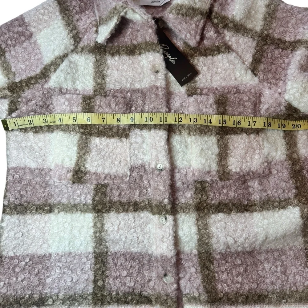 NWT Remplie Boutique Brand Tan and Pink Plaid Medium Teddy Sherpa Jacket